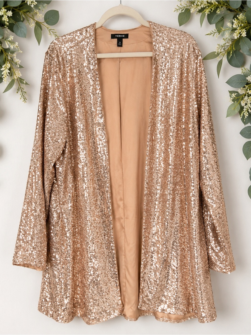 Torrid Size 3 Rose Gold Sequin Open Front Blazer Jacket